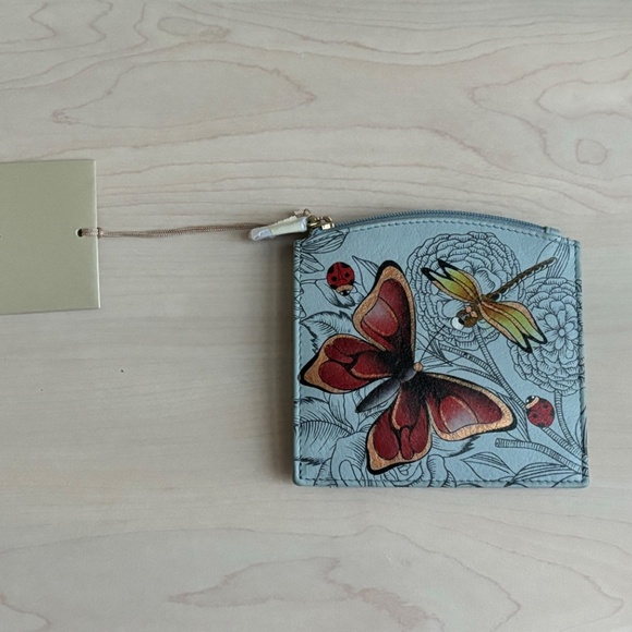 New Anuschka Light Blue Floral Genuine Leather Bag & Zippered Wallet 2 Piece Set - Picture 3 of 16